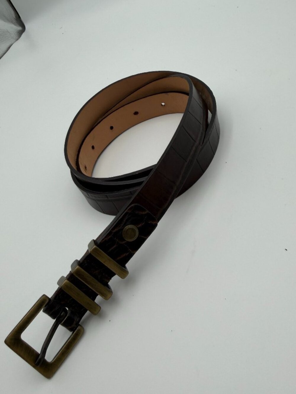 Brown Croc Embossed Leather Belt